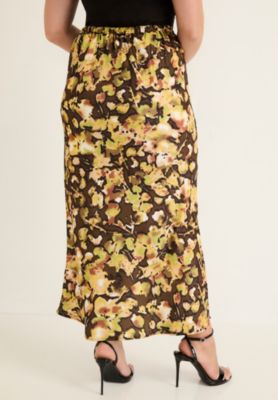 Women's June + Vie Satin Side-Slit Midi Skirt