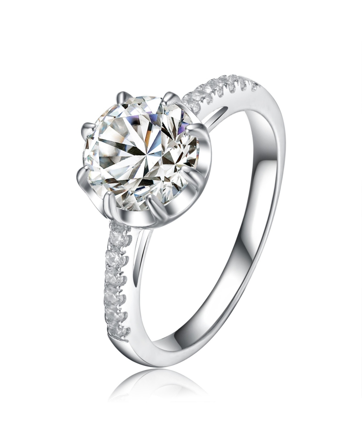 Sterling Silver White Gold Plated with Clear Cubic Zirconia Solitaire Ring - White