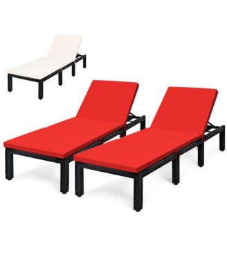 2PCS Patio Rattan Lounge Chair Chaise Recliner Adjust