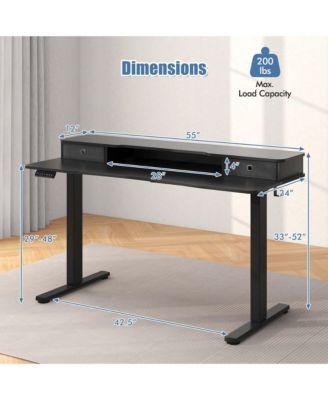 55"x 24" Electric Standing Desk with 2 Drawers Monitor Stand Storage Shelf