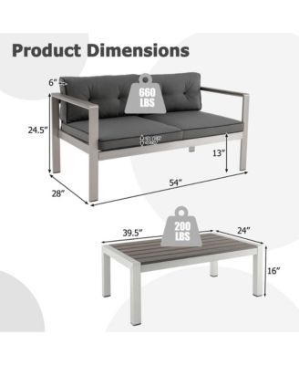 2 PCS Patio Aluminum Sofa Set Coffee Table Cushioned Loveseat WPC Armrests