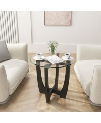 Round End Side Table with Tempered Glass Tabletop