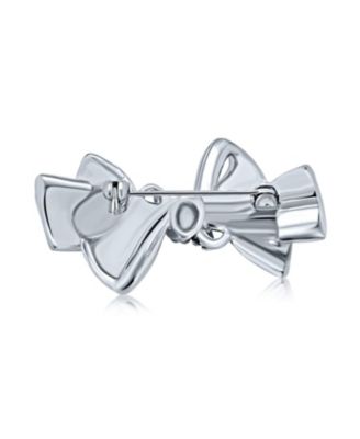 Dainty Crystal Brooch Pin with Silver Ribbon Bow Accent