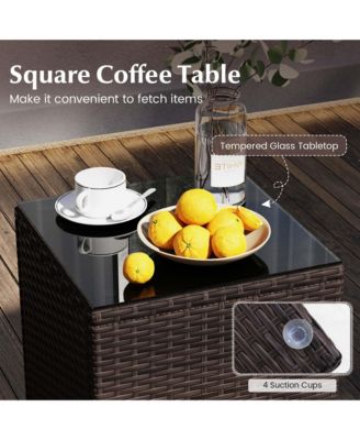 3 PCS Outdoor Conversation Set with Cushioned Seat & Tempered Glass Tabletop