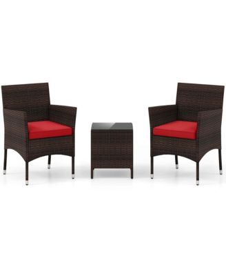 3 PCS Outdoor Conversation Set with Cushioned Seat & Tempered Glass Tabletop