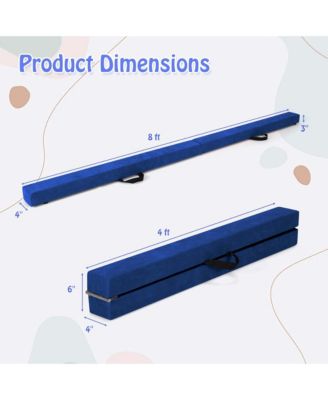 8 FT Folding Gymnastic Beam with Anti-slip Base Pine Wood Frame Carrying Handle