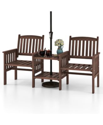 Outdoor Loveseat with 2-Tier Side Table and Umbrella Hole for Comfortable and Versatile Patio Seating