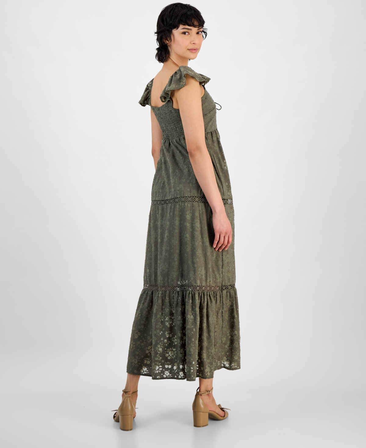 And Now This Women's Empire-waist Crochet-trim Maxi Dress, Regular & Petites, Exclusively At Macy's In Crushed Oregano