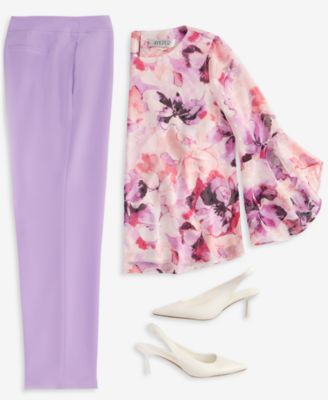 Kasper Women's Floral Ruffled Bell-Sleeve Top & Straight-Leg Pants