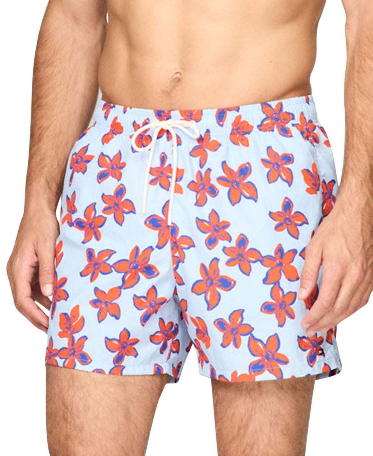 Tommy Hilfiger Men's Print Drawstring 5" Swim Trunks In Bold Floral Sweet Blue