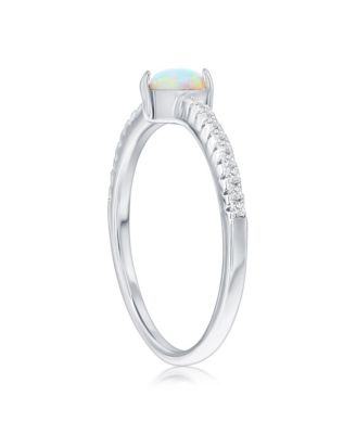 Sterling Silver, White Synthetic  Opal Heart & CZ Ring