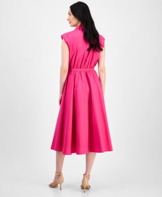 Women's Spread-Collar Button-Front Midi Dress