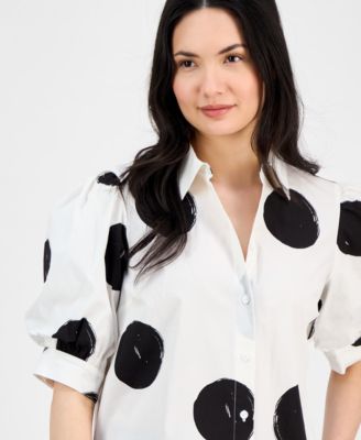 Women's Short-Blouson-Sleeve Button-Front Shirt 