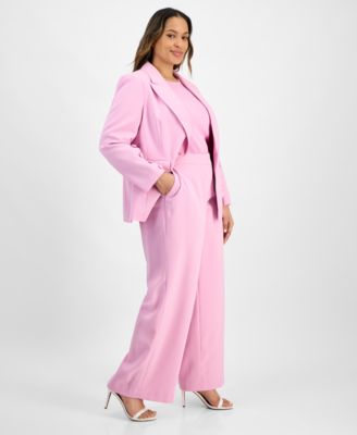 Plus Size Single-Button Crepe Blazer & Wide-Leg Pants Suit Separates