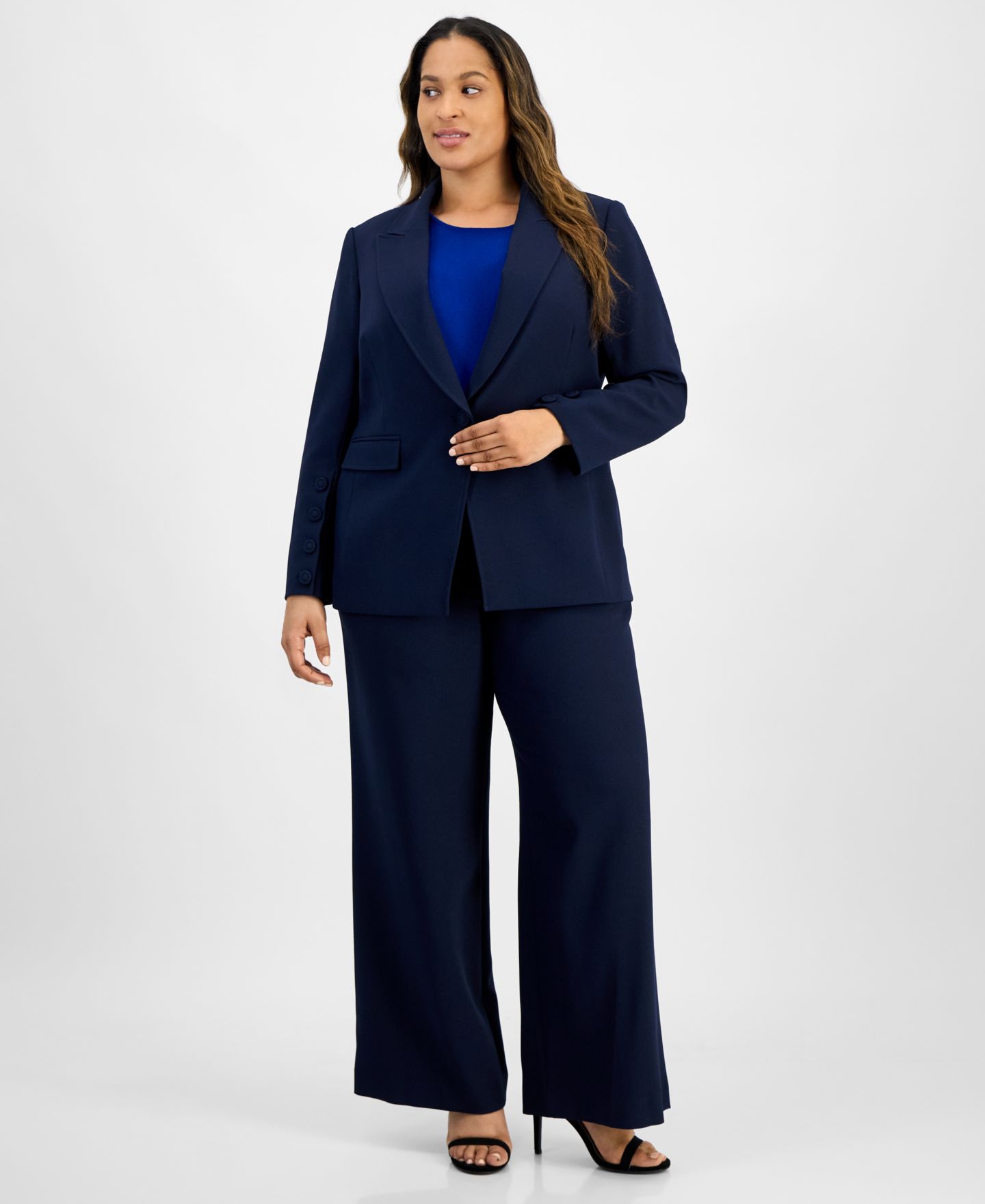 Женские комплекты Tahari ASL Plus Size Single-Button Crepe Blazer & Wide-Leg Pants, цвет: Colbalt — фото 2