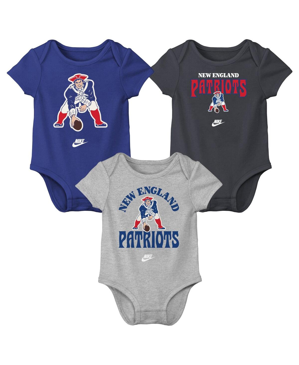 NIKE BABY BOYS AND GIRLS NEW ENGLAND PATRIOTS REWIND BODYSUIT 3-PACK 