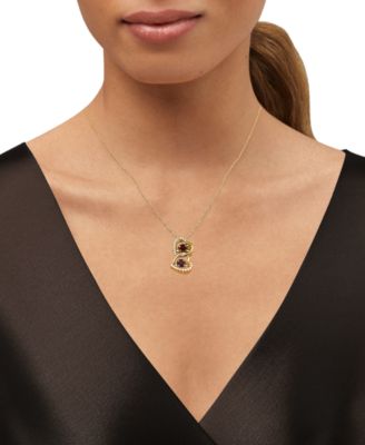 Amethyst (9/10 ct. t.w.) or Garnet (1-1/4 ct. t.w.) & White Topaz (1/4 ct. t.w.) Double Heart Pendant Necklace in 14K Yellow Gold Over Sterling Silver, 16" + 2" extender