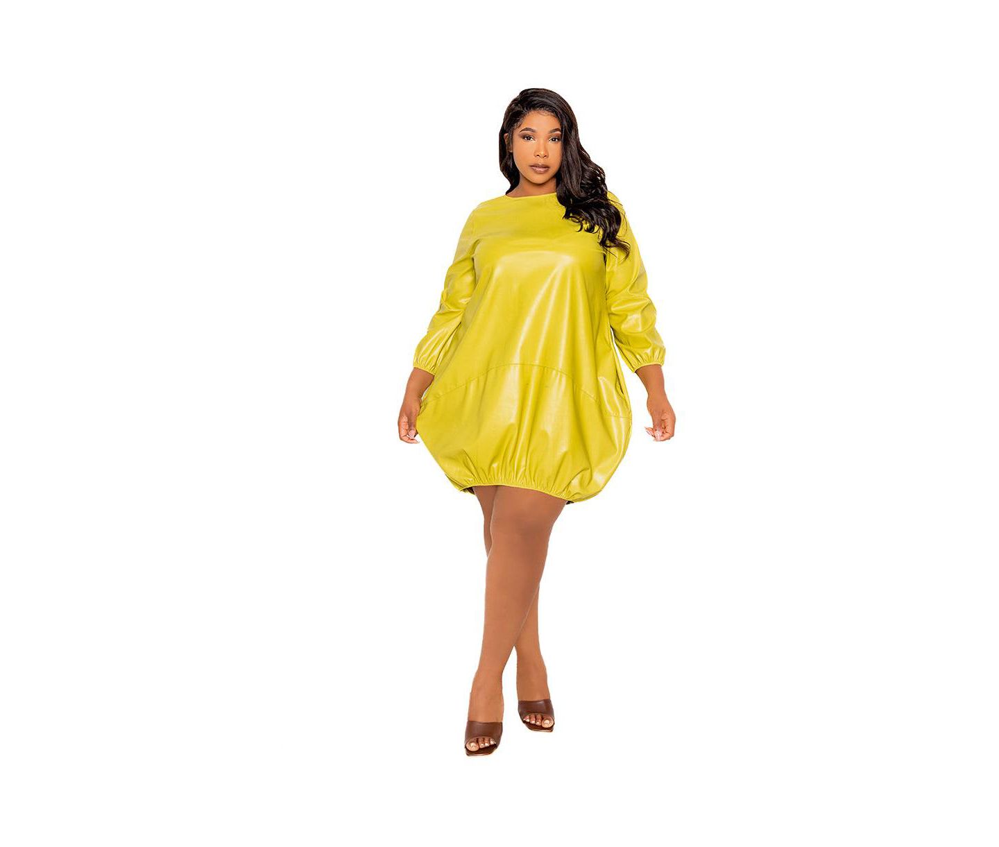 Женское платье Buxom Couture Plus Size Faux Leather Bubbled Mini, цвет: Шалфейный зелёный — фото 1