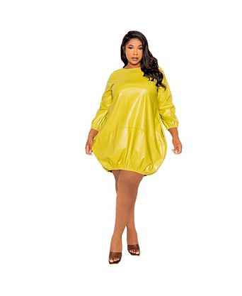plus size faux leather dress Misty Blue Reba and a back zipper for easy wear Final Sale Plus Size Faux
