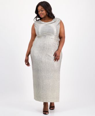 Connected - Plus Size Cowlneck Sleeveless Long Dress