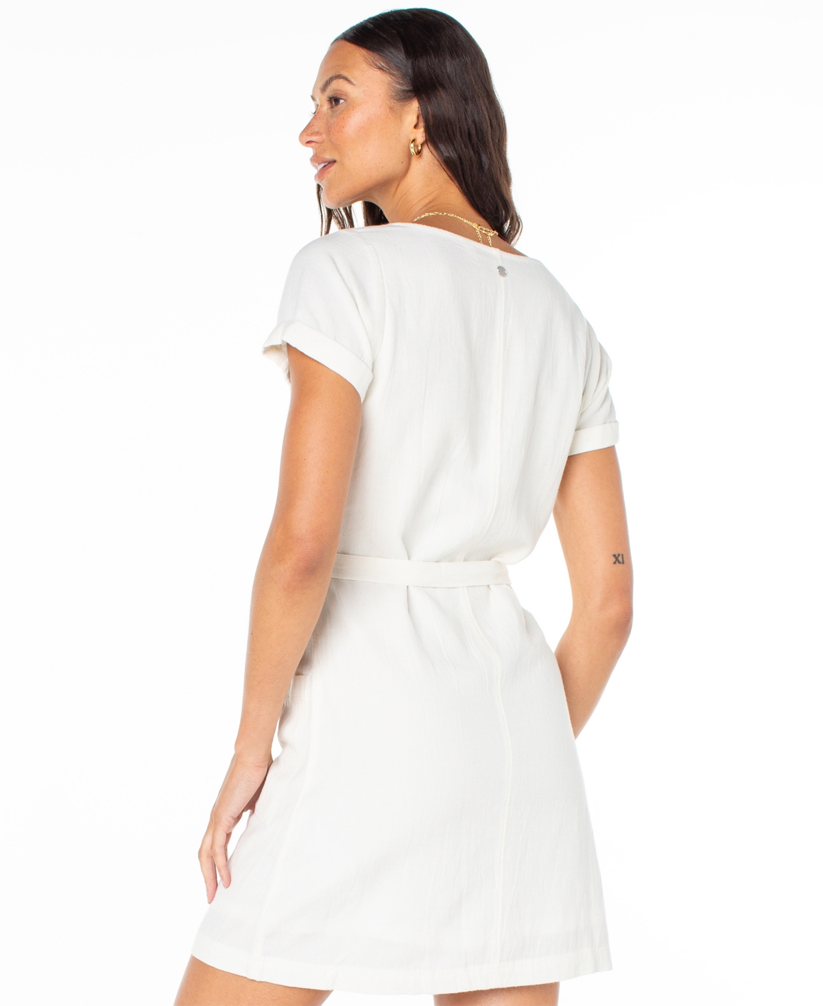 Roxy Juniors' Kona Belted Short-sleeve Mini Dress In Snow White