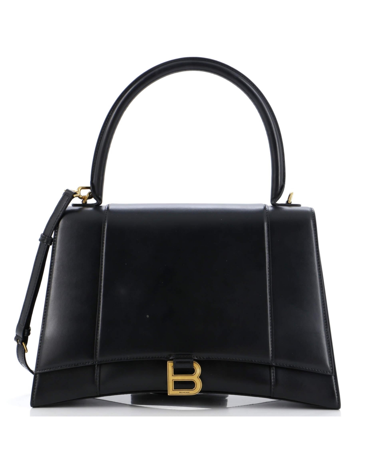 New Medium Hourglass Top Handle Bag Leather - Black