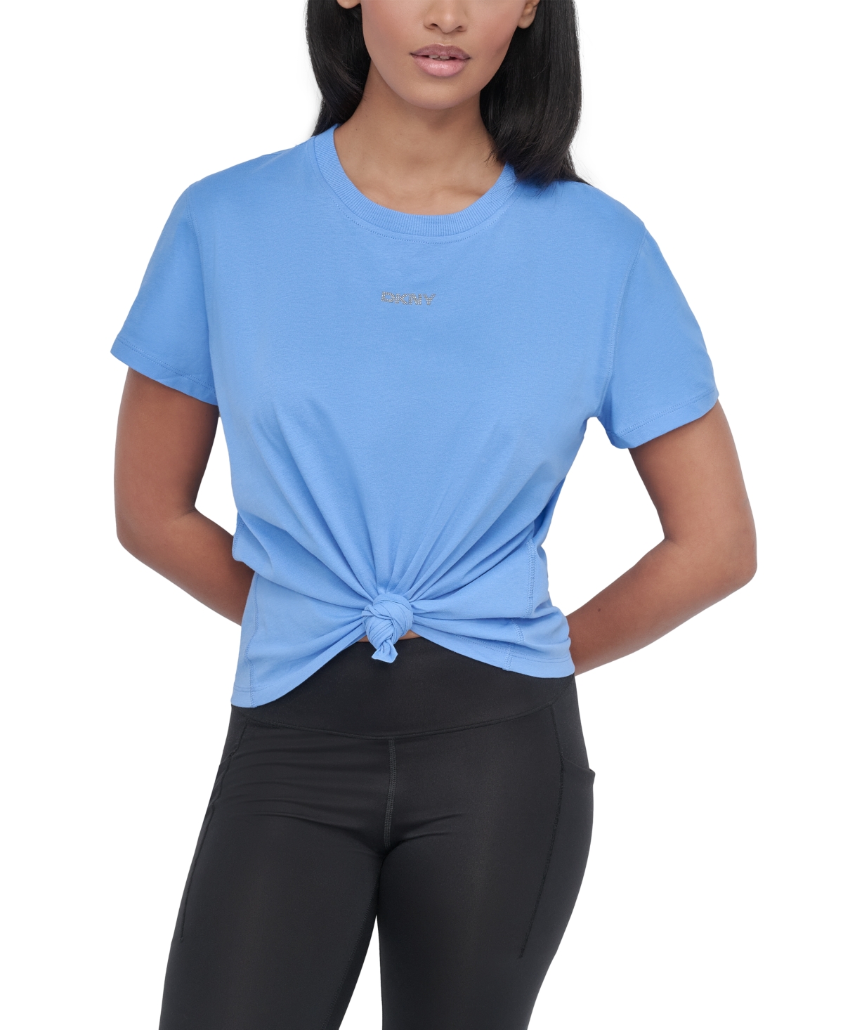 Dkny Women's Studded-logo T-shirt In Blue