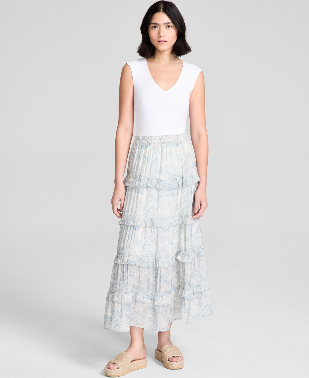 Women's Floral Tiered Pull-On Maxi Skirt, Exclusively at Macy's - Pink Floral