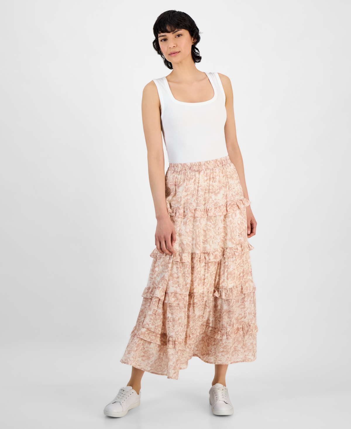Petite Floral-Print Tiered Skirt, Exclusively at Macy's - Pink Floral