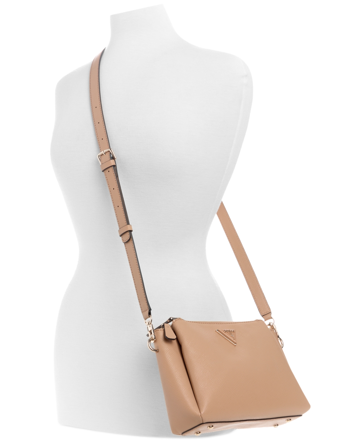 Shop Guess Noelle Triple Compartment Crossbody In Beige