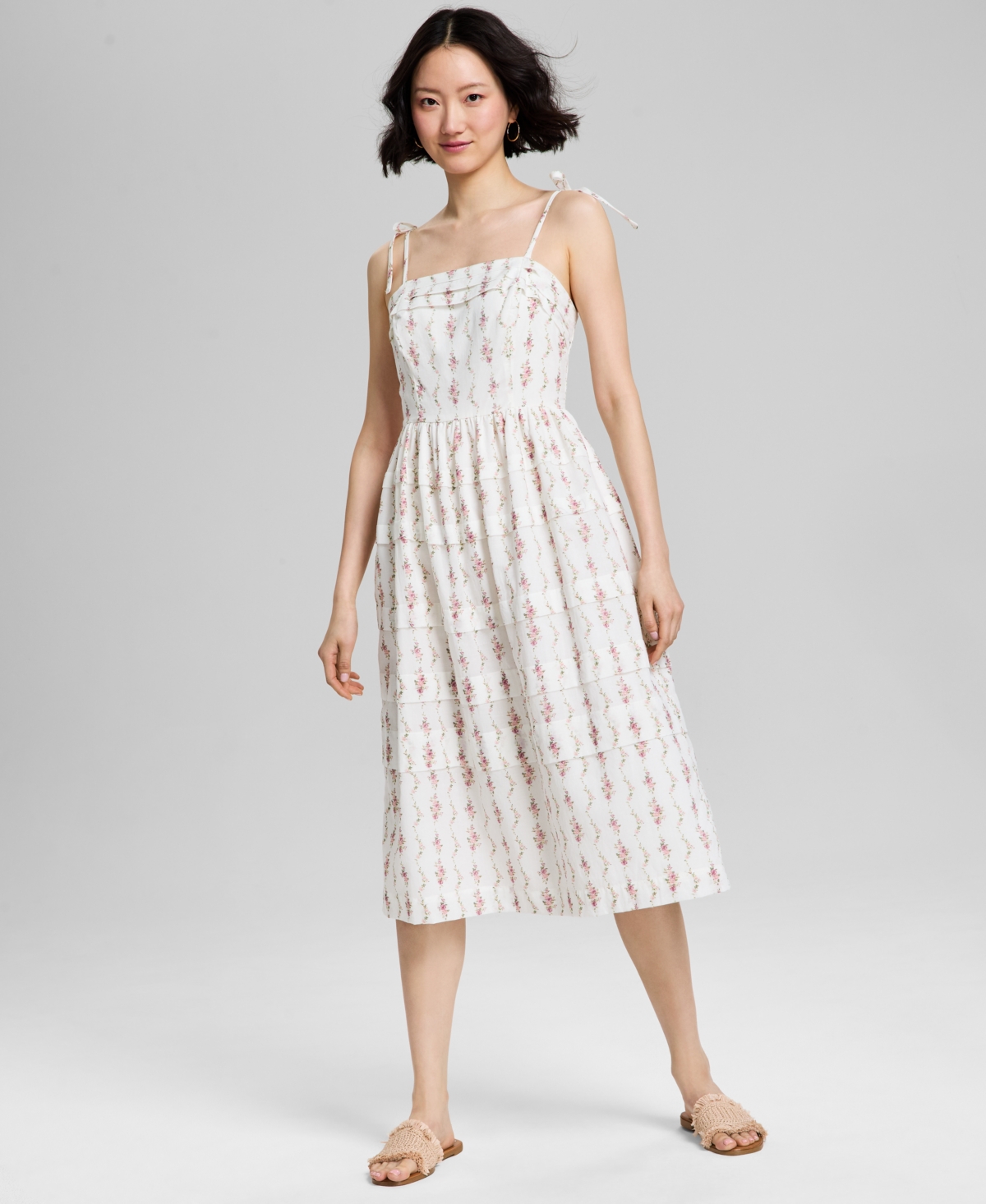 And Now This Women's Printed Tiered Midi Dress, Exclusively At Macy's In Pink,cream Floral