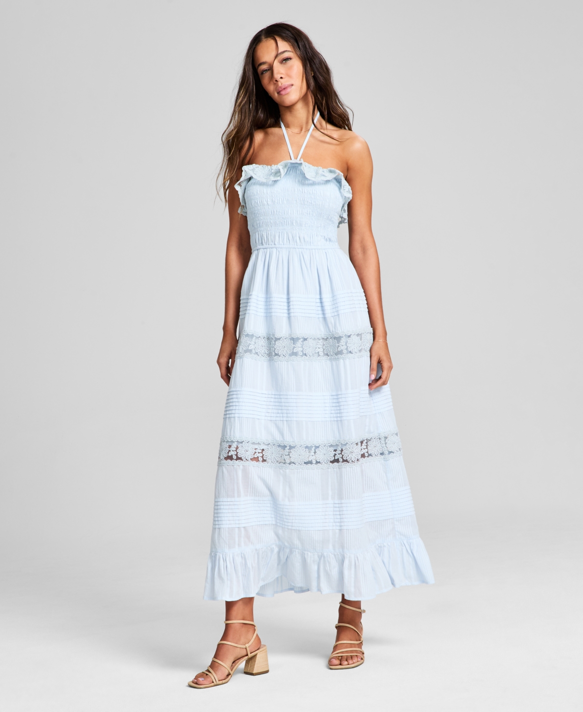 Shop And Now This Women's Cotton Lace-detail Fit & Flare Maxi Dress, Exclusively At Macy's