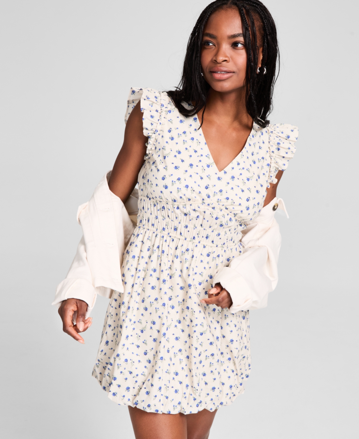 And Now This Women's Floral Cotton Bubble-hem Mini Dress, Exclusively At Macy's In White Floral