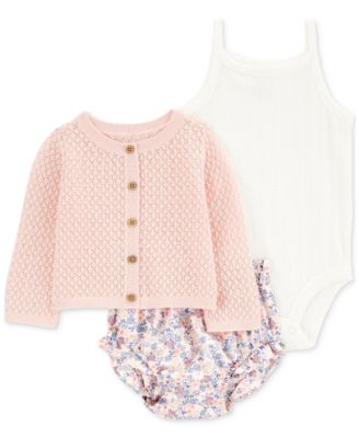 Carter's - Baby Girls 3-Pc. Cotton Cardigan, Bodysuit & Floral-Print Shorts Set
