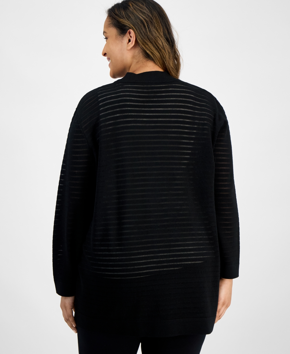ANNE KLEIN PLUS SIZE SHADOW-STRIPED OPEN-FRONT CARDIGAN 