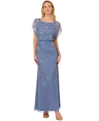 Papell Studio Women's Beaded Flutter-Sleeve Blouson Gown