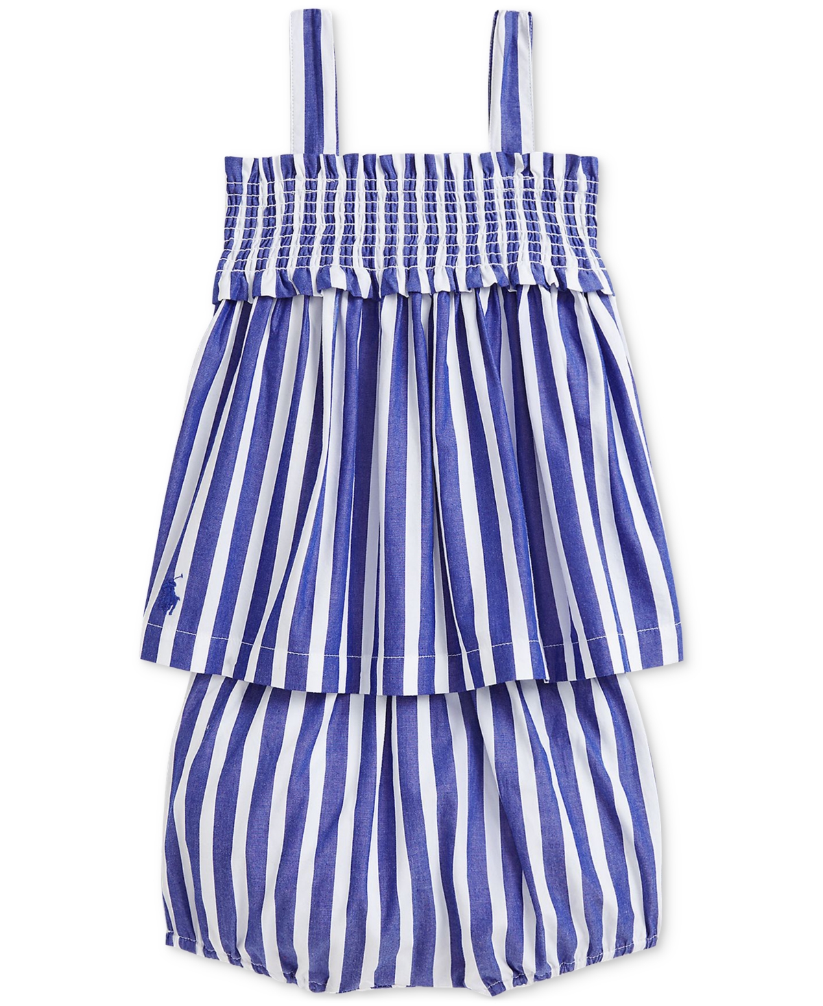 Polo Ralph Lauren Baby Girls Striped Cotton Poplin Top & Bloomer Set - Blue
