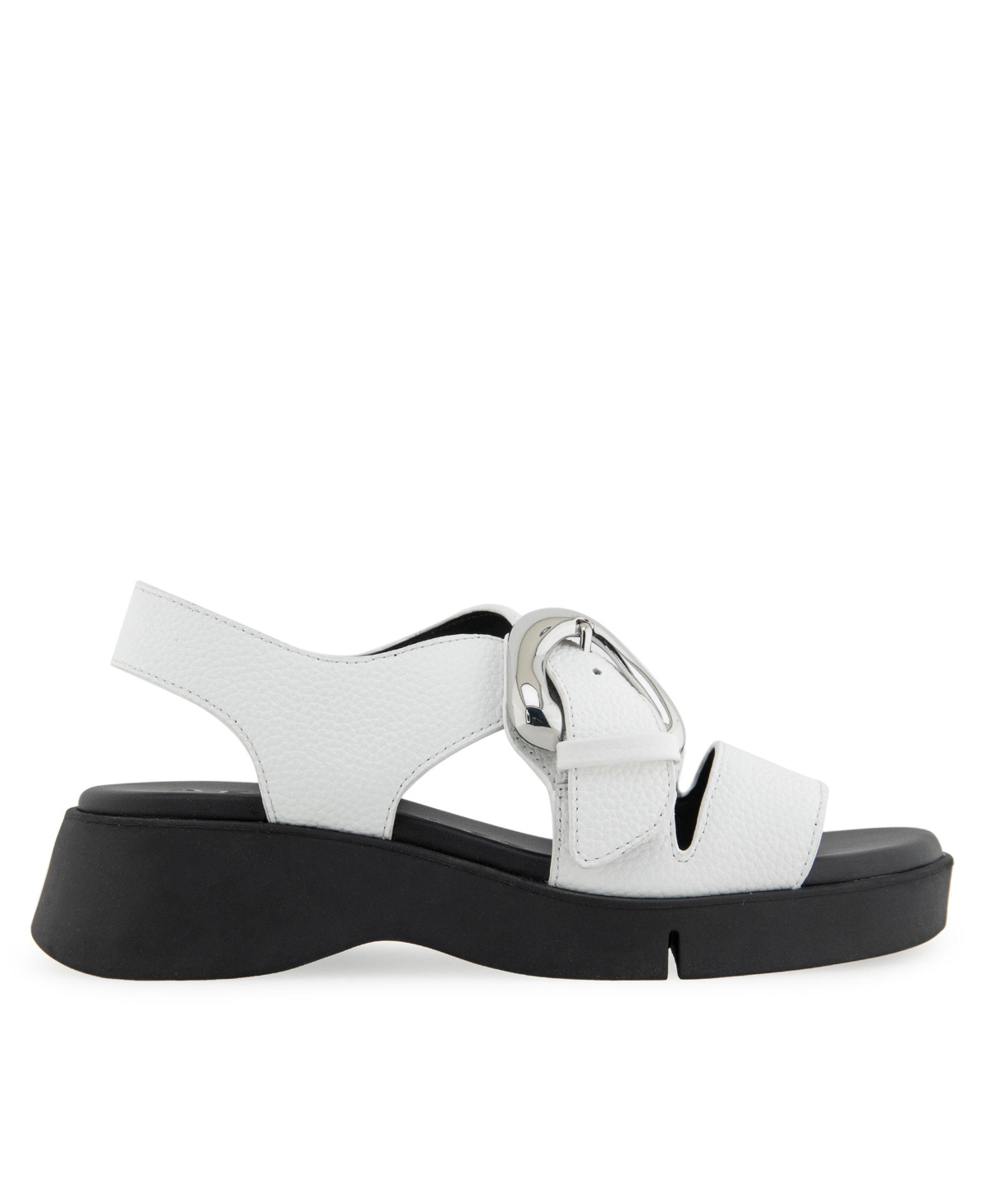 Shop Aerosoles Women's Fez Round Toe Flatform Sandals In Bright White Pebbled Leather