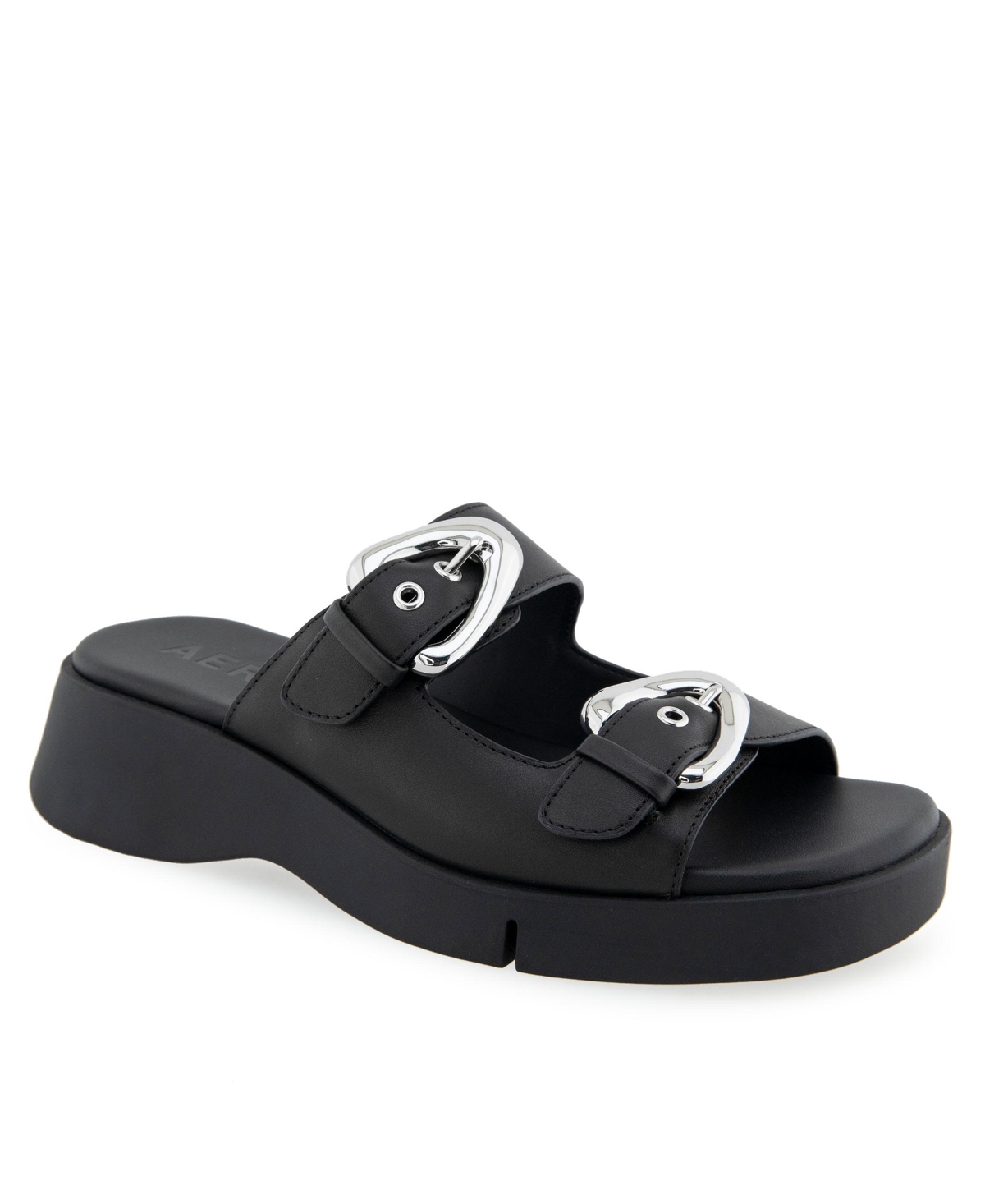 Shop Aerosoles Women's Faith Round Toe Flatform Sandals In Black Leather