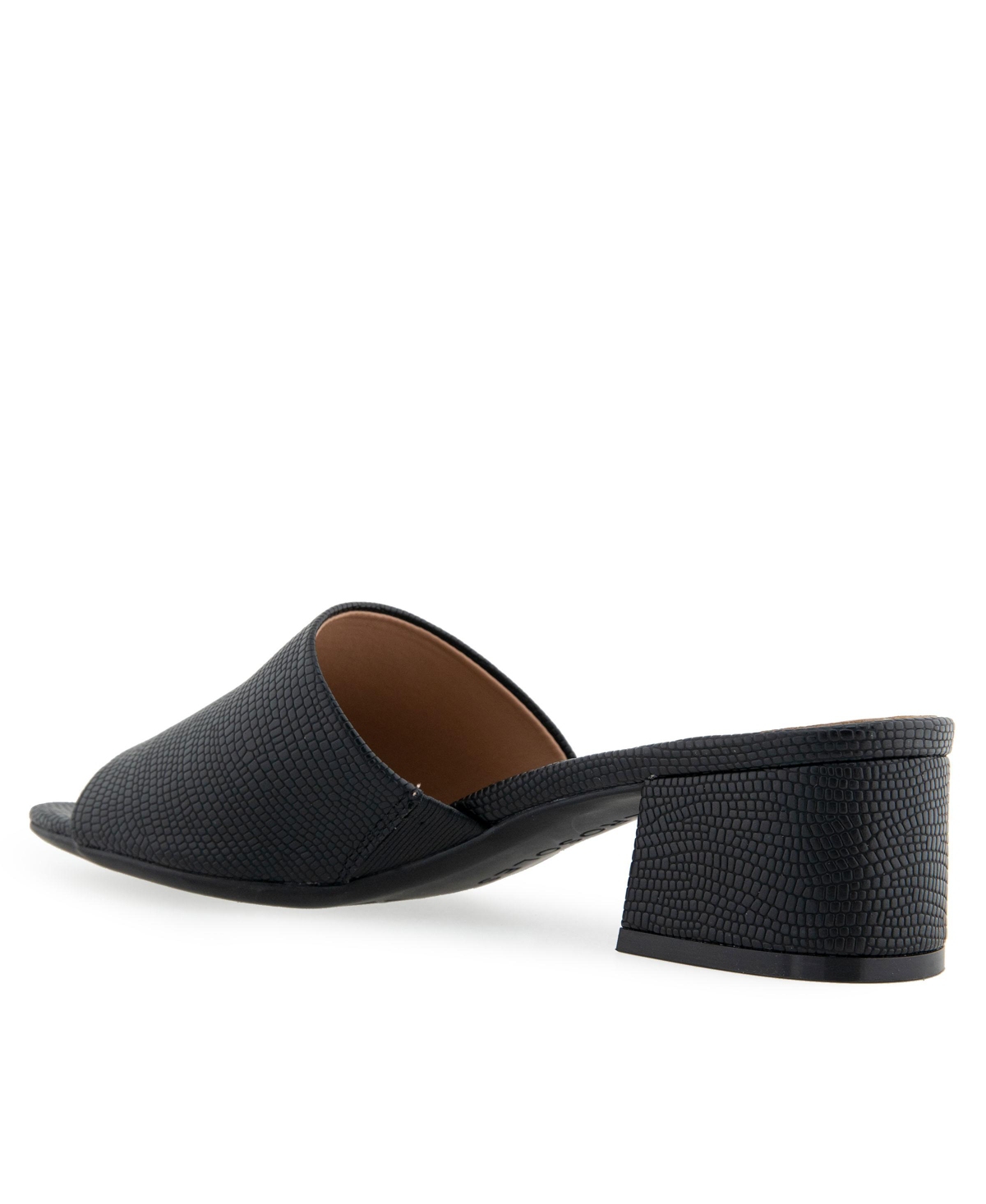 Shop Aerosoles Women's Como Round Toe Slide Sandals In Black Lizard Embossed Faux Leather