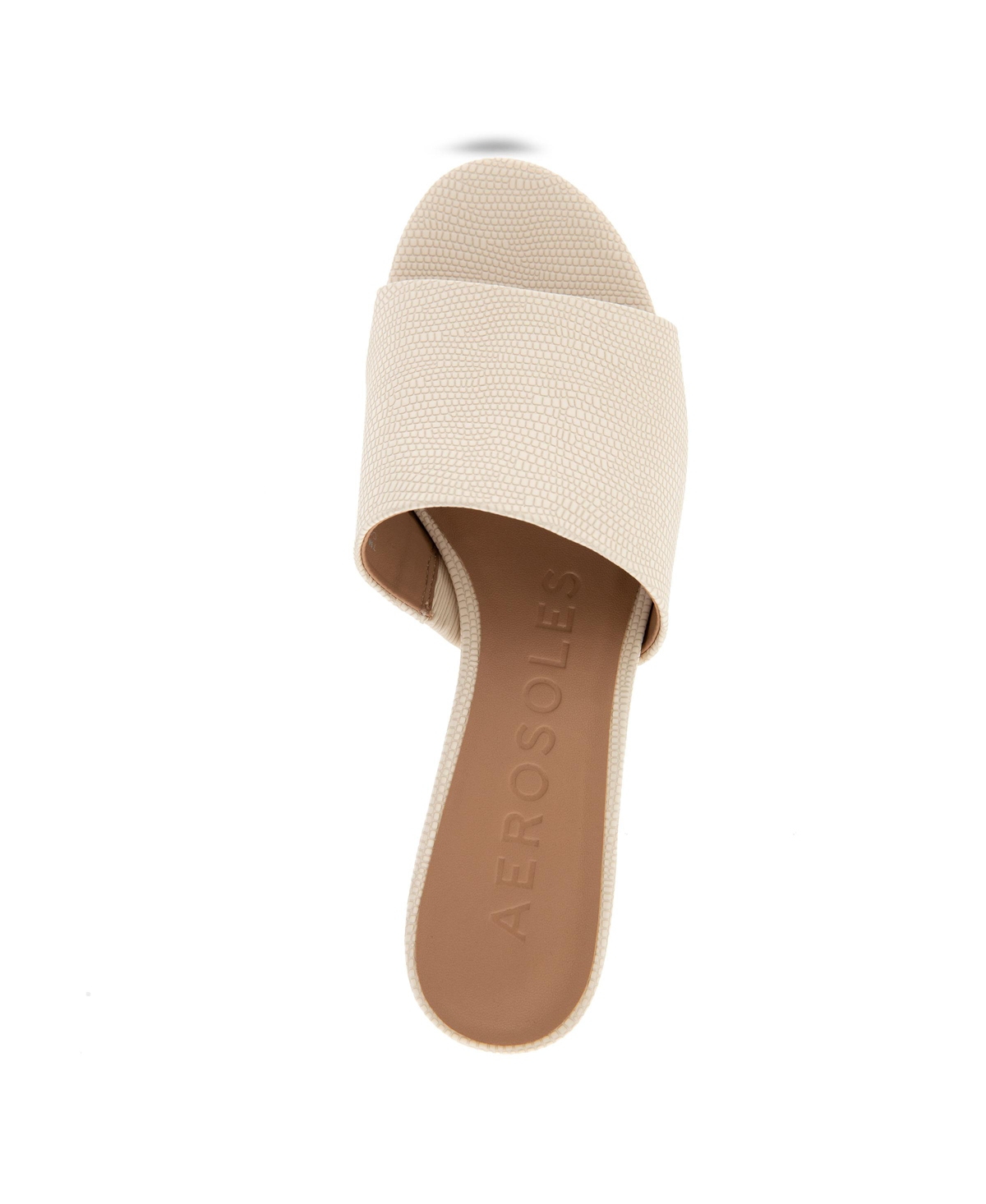 Shop Aerosoles Women's Como Round Toe Slide Sandals In Eggnog Lizard Embossed Faux Leather