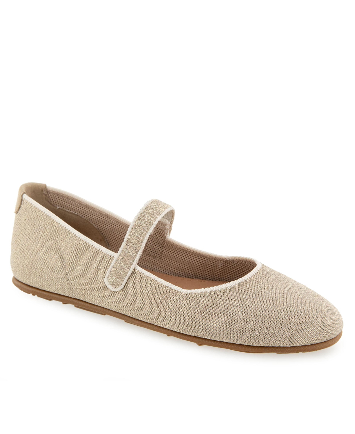 Shop Aerosoles Women's Perry Knit Round Toe Mary Jane Flats In Gold Metal Knit