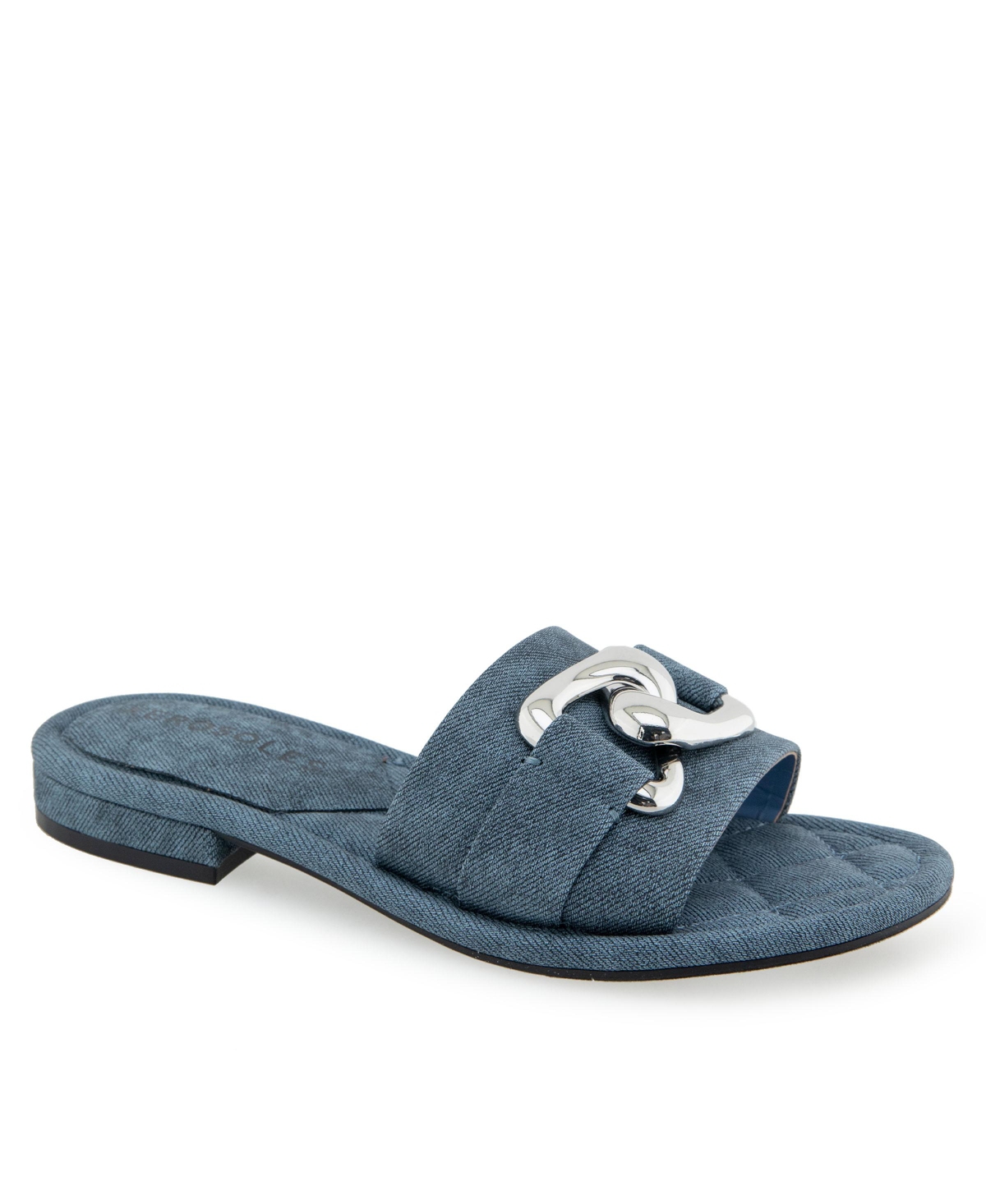 Shop Aerosoles Women's Big Charm Slide Open Toe Sandals In Blue Jean Faux Leather