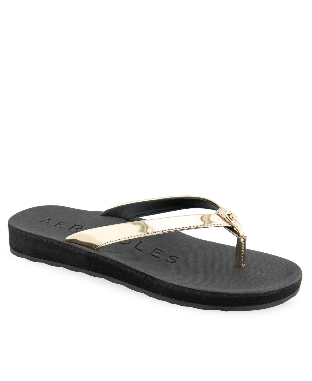 Shop Aerosoles Women's Jace Round Toe Thong Sandals In Gold Mirror,black