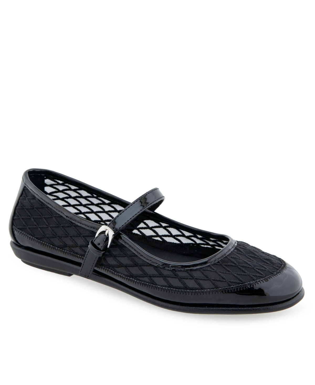 Shop Aerosoles Women's Baylee Round Toe Mary Jane Flats In Black Mesh Fabric