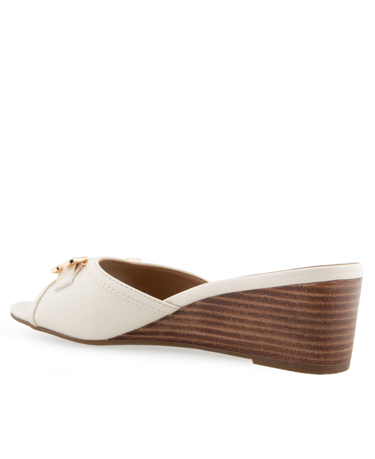 Shop Aerosoles Women's Wava Round Toe Wedge Sandals In Eggnog Pebbled Faux Leather