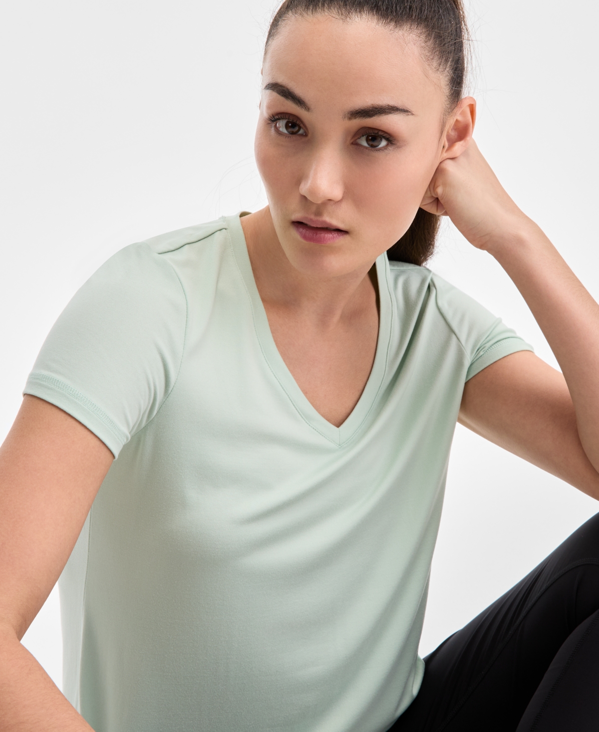 Id Ideology Women's V-neck Performance T-shirt, Created For Macy's In Enchant Mint