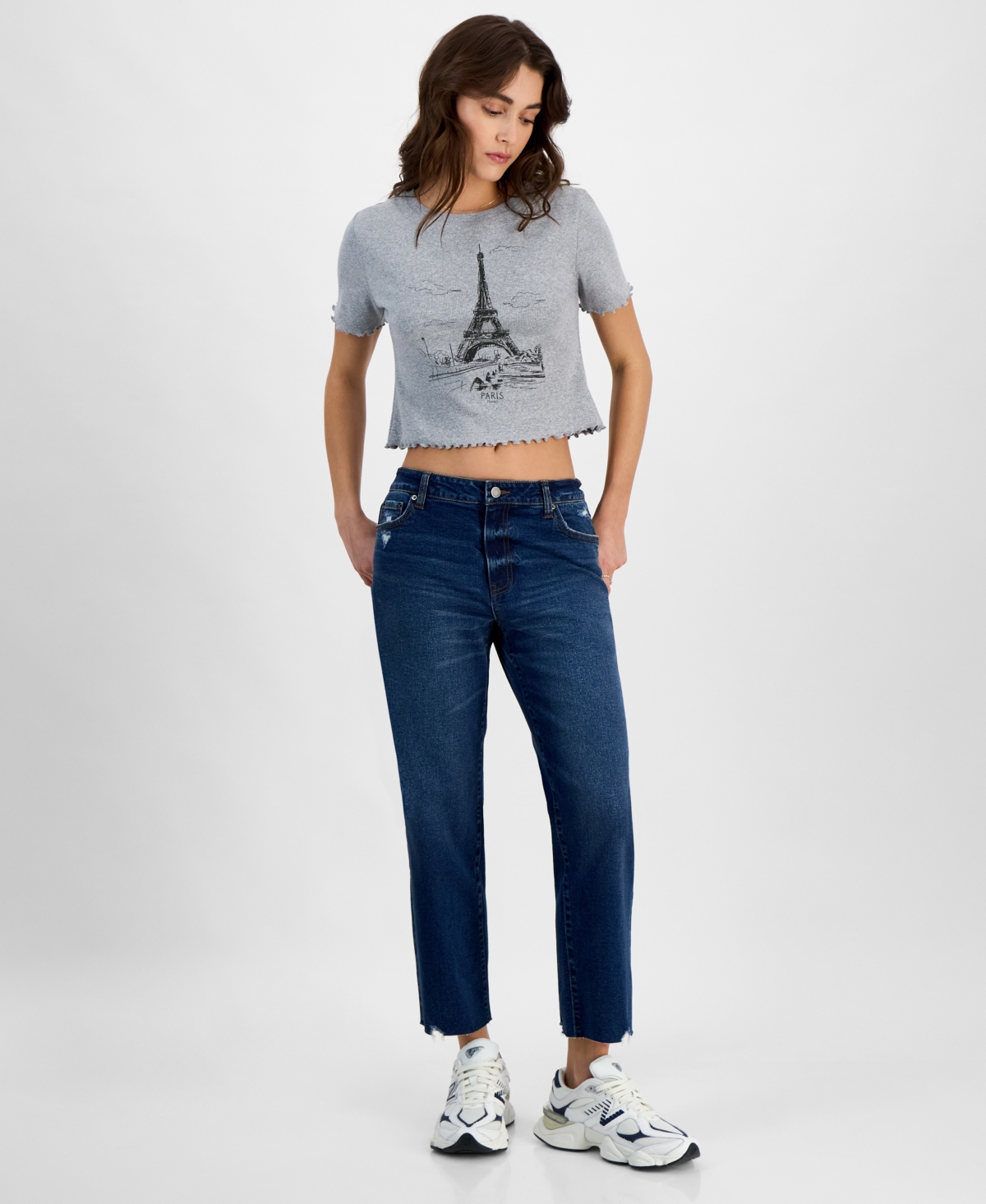 Juniors' Mid-Rise Carpenter Slim Straight Jeans - Dark Wash