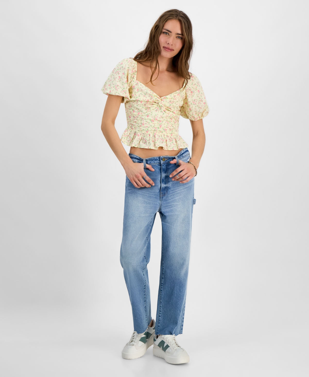 Juniors' Mid-Rise Carpenter Slim Straight Jeans - Dark Wash
