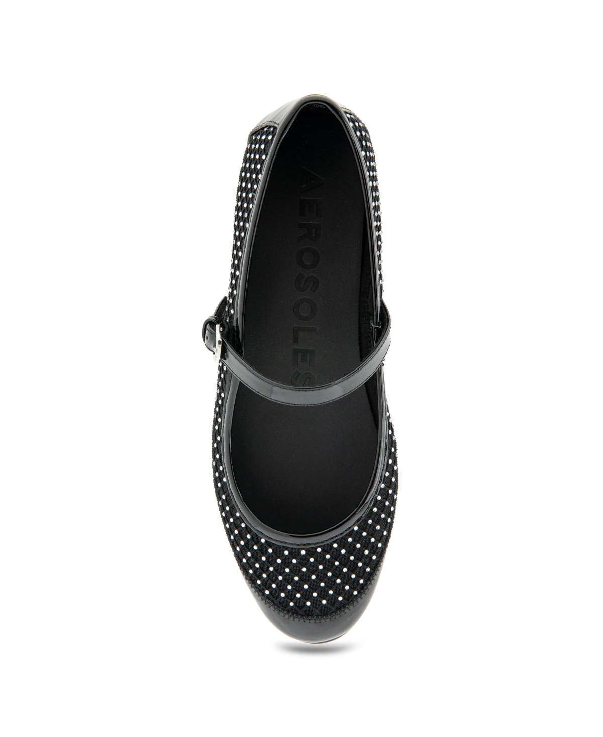Shop Aerosoles Women's Baylee Round Toe Mary Jane Flats In Crystal,black Mesh Fabric